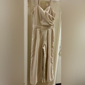 SHEIN Beige Cream Wide-Leg Jumpsuit with Draped Bodice